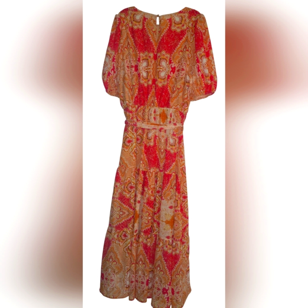 Elegant Orange and Red Paisley Dress